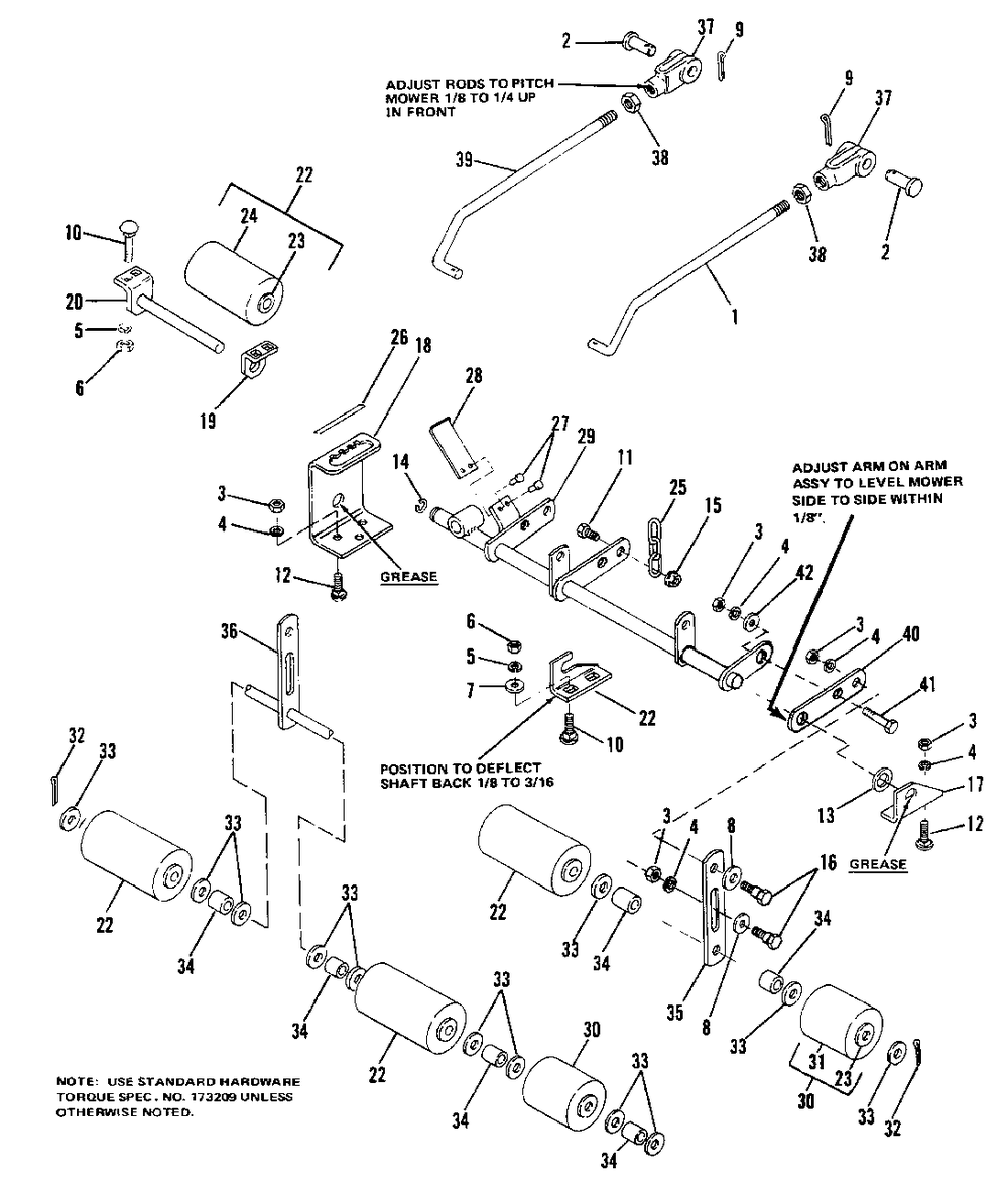 42-Inch Height Adjustment And Roller Group Diagram and Parts List for 6010 1690199 Simplicity Lawn Tractor