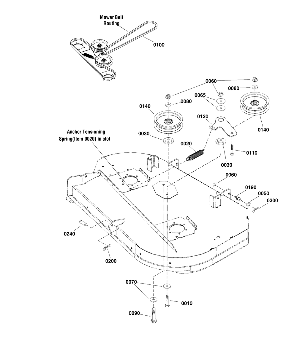 42-Inch (107cm) Mower Deck - Clutch And Support Group Diagram and Parts List for 2691658-00  Simplicity Lawn Tractor