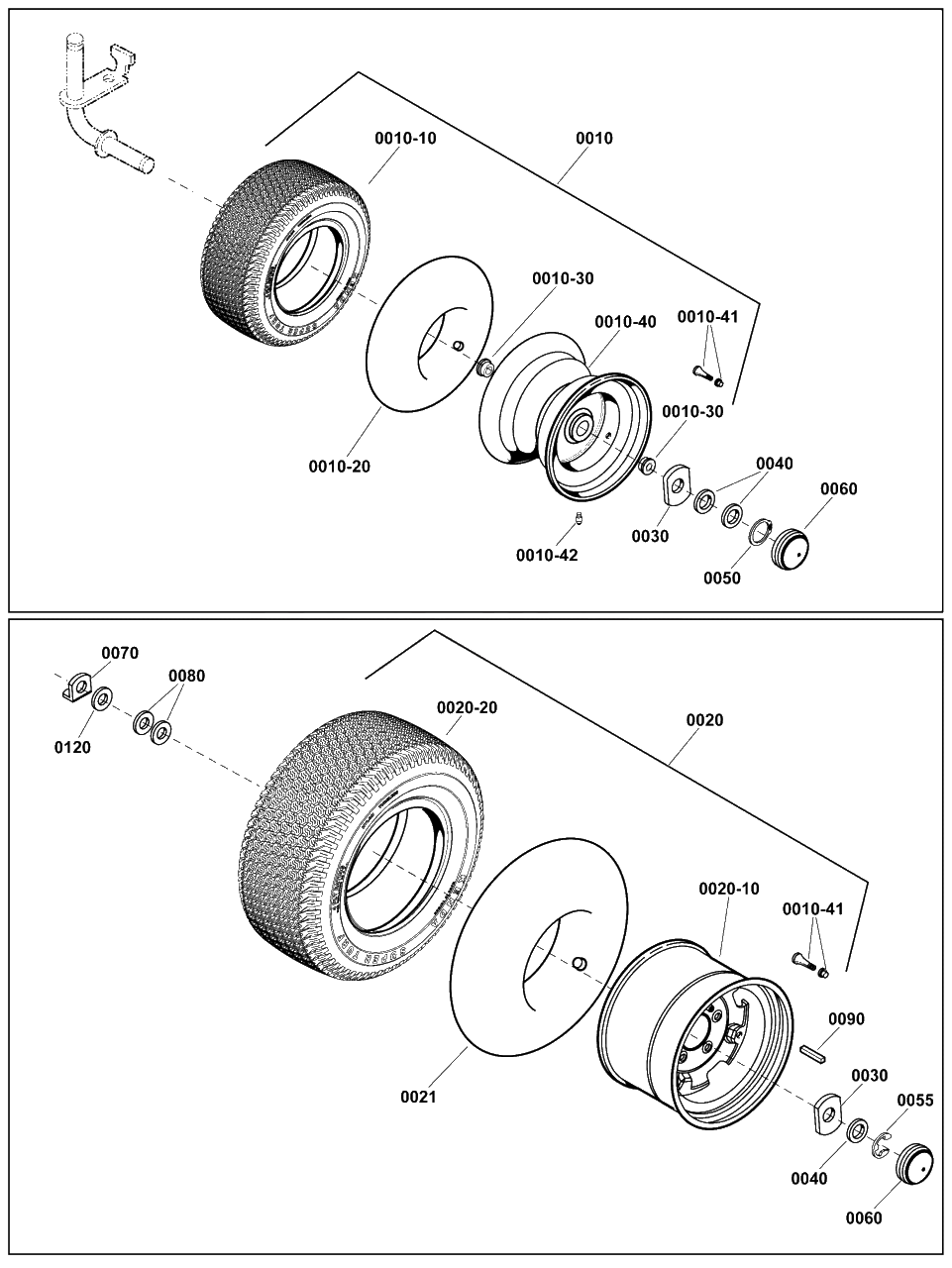 Wheels And Tires Group Diagram and Parts List for 2691673-01  Simplicity Lawn Tractor