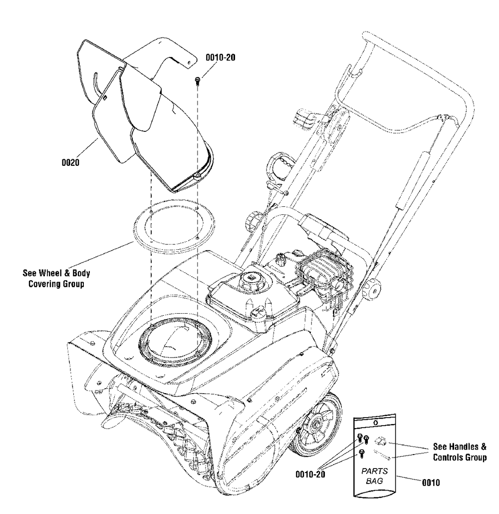 Chute Group - Remote Diagram and Parts List for 1022EX 1696726-00 Simplicity Snow Blower