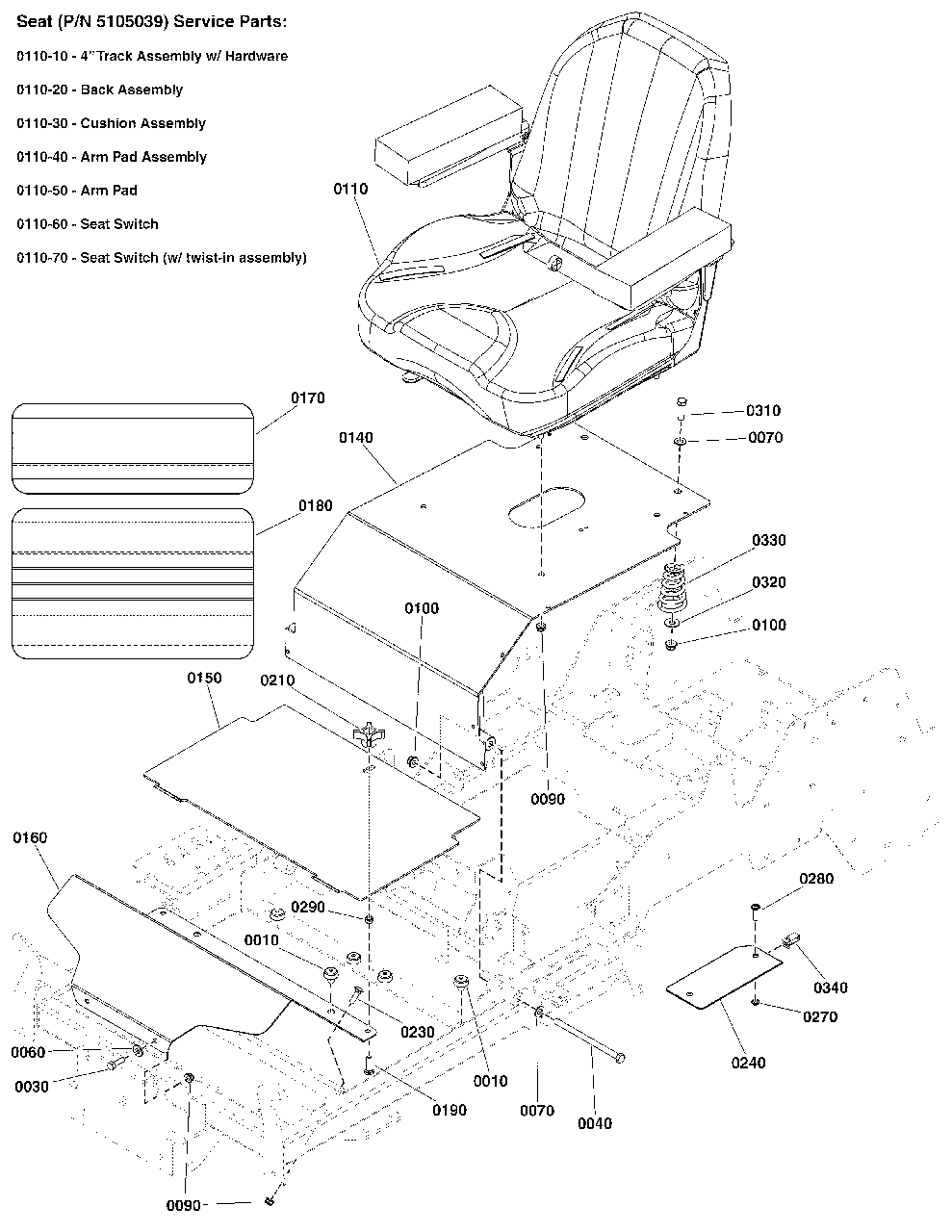 Seat Mount And Floor Group S/N: 4000725435 And Below Diagram and Parts List for 5901744  Simplicity Lawn Tractor