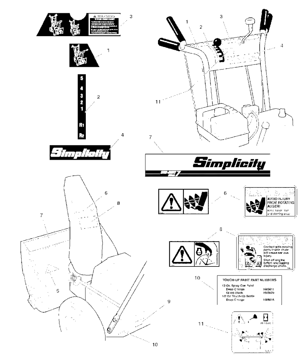 Decals Group - 960 Diagram and Parts List for 960E 1694439 Simplicity Snow Blower