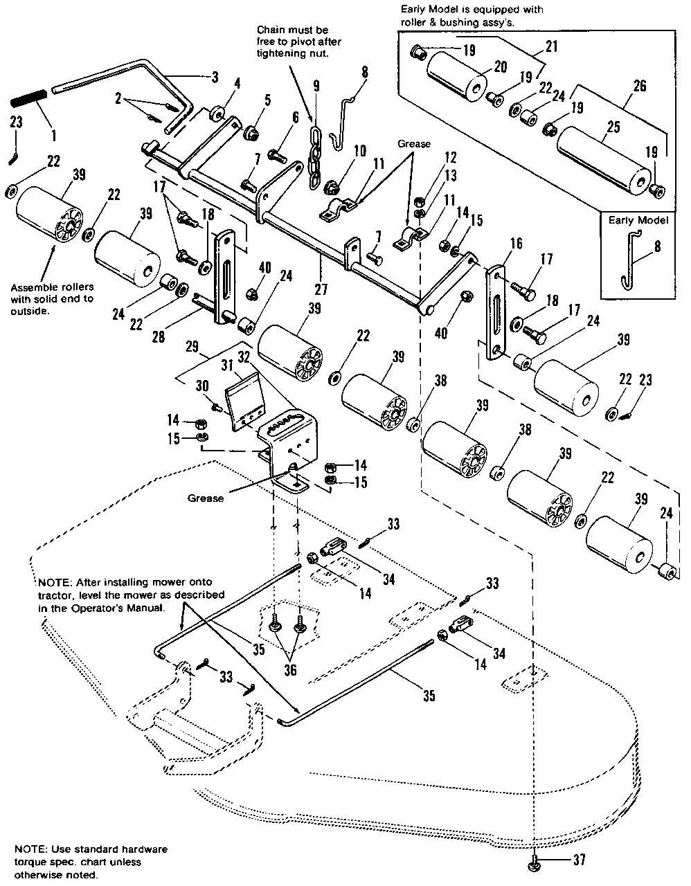 42-Inch Height Adjusting And Roller Group Diagram and Parts List for 6111 1690449 Simplicity Lawn Tractor