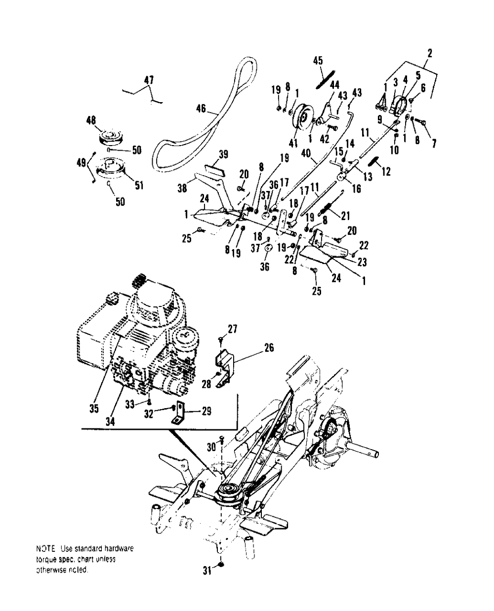 Engine, Pulley, Brake And Clutch Group Diagram and Parts List for 525 990485 Simplicity Lawn Tractor