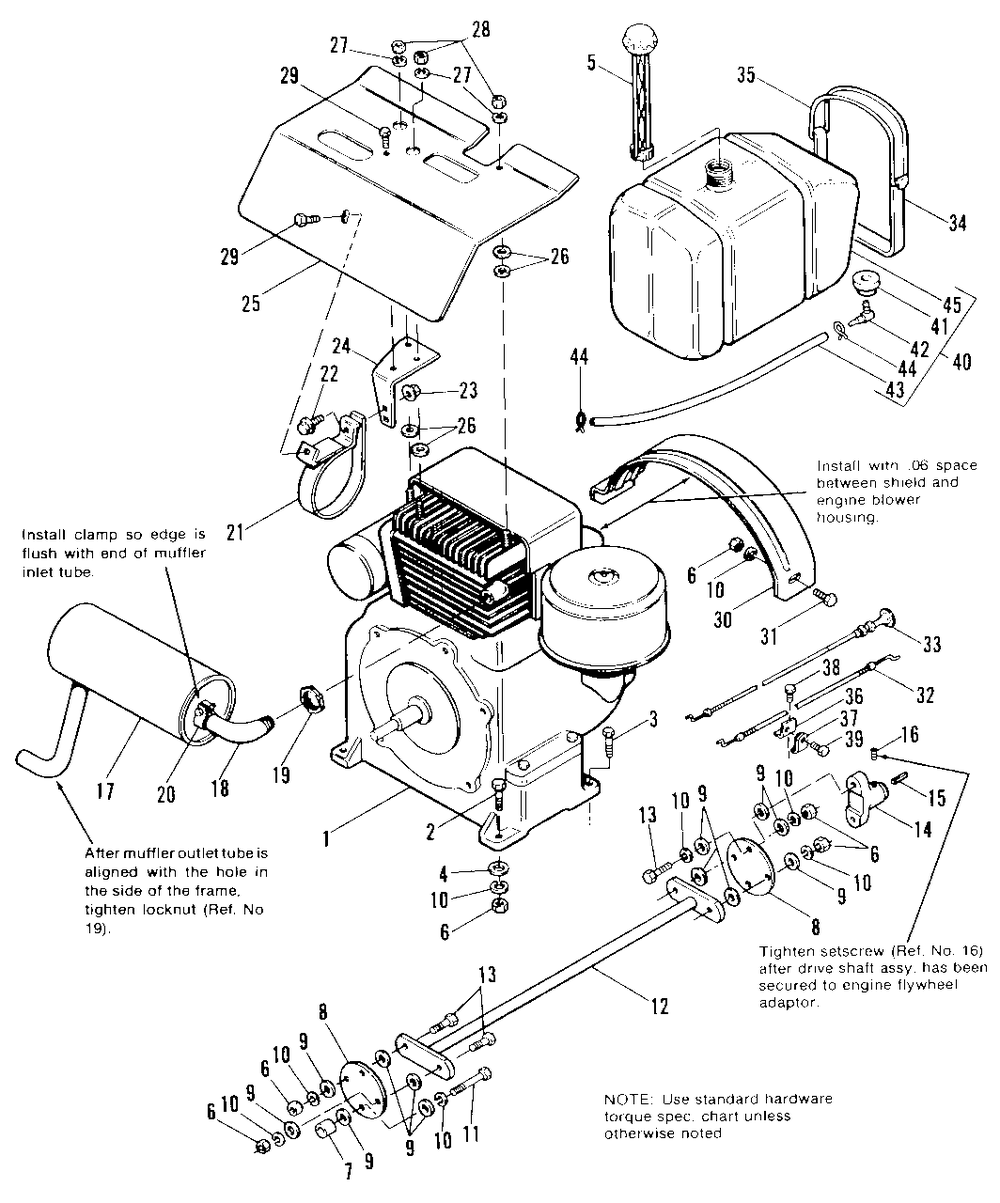Engine, Exhaust And Drive Shaft Group - 7116 Diagram and Parts List for 7116H 1690489 Simplicity Lawn Tractor