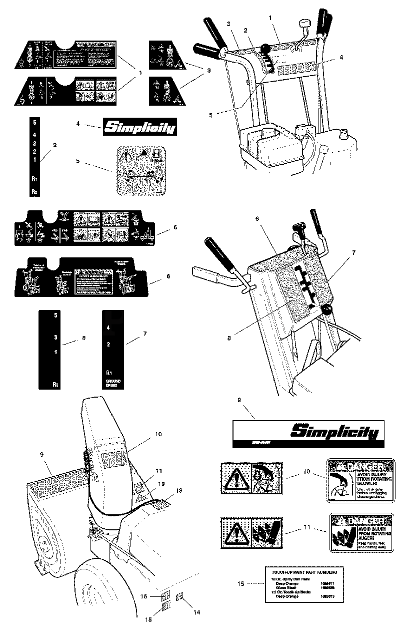 Decal Group Diagram and Parts List for 9560E 1694867 Simplicity Snow Blower