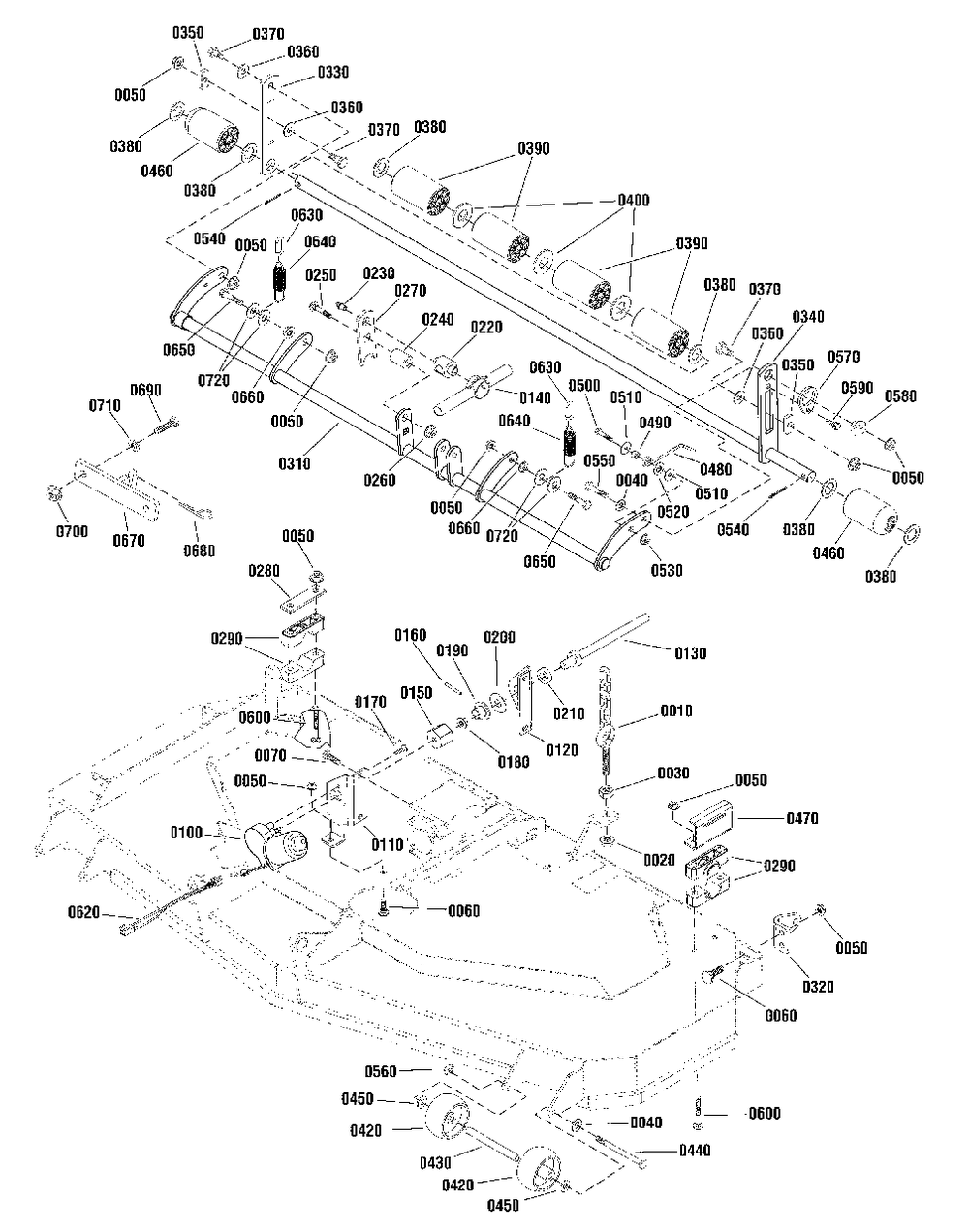 61-Inch Mower Deck - Height Adjust And Roller Group (5303287) Diagram and Parts List for 1696105-01  Simplicity Lawn Tractor Accessories