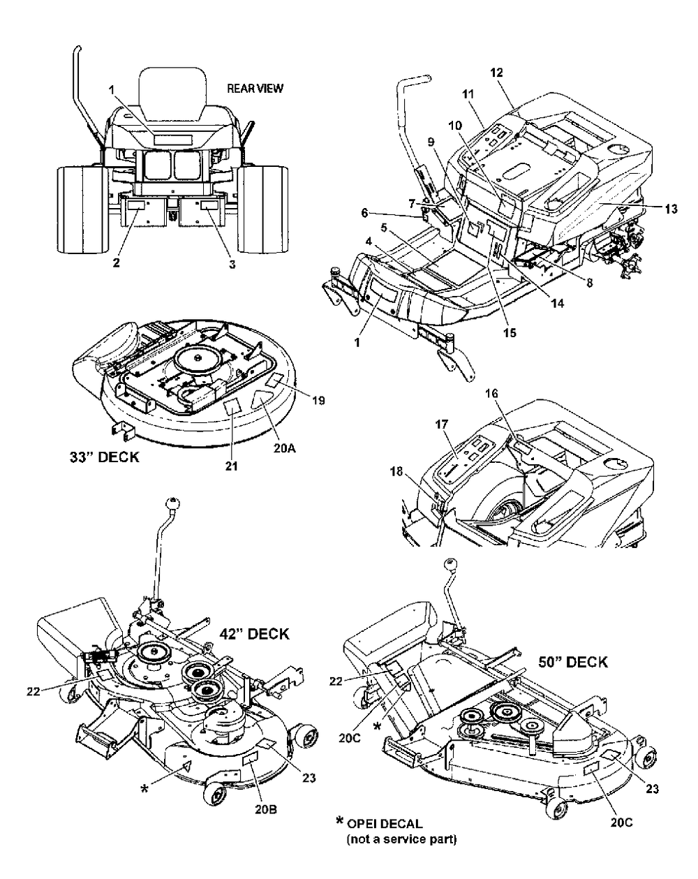 Decal Group Diagram and Parts List for ZT2142 7800374 Simplicity Lawn Tractor