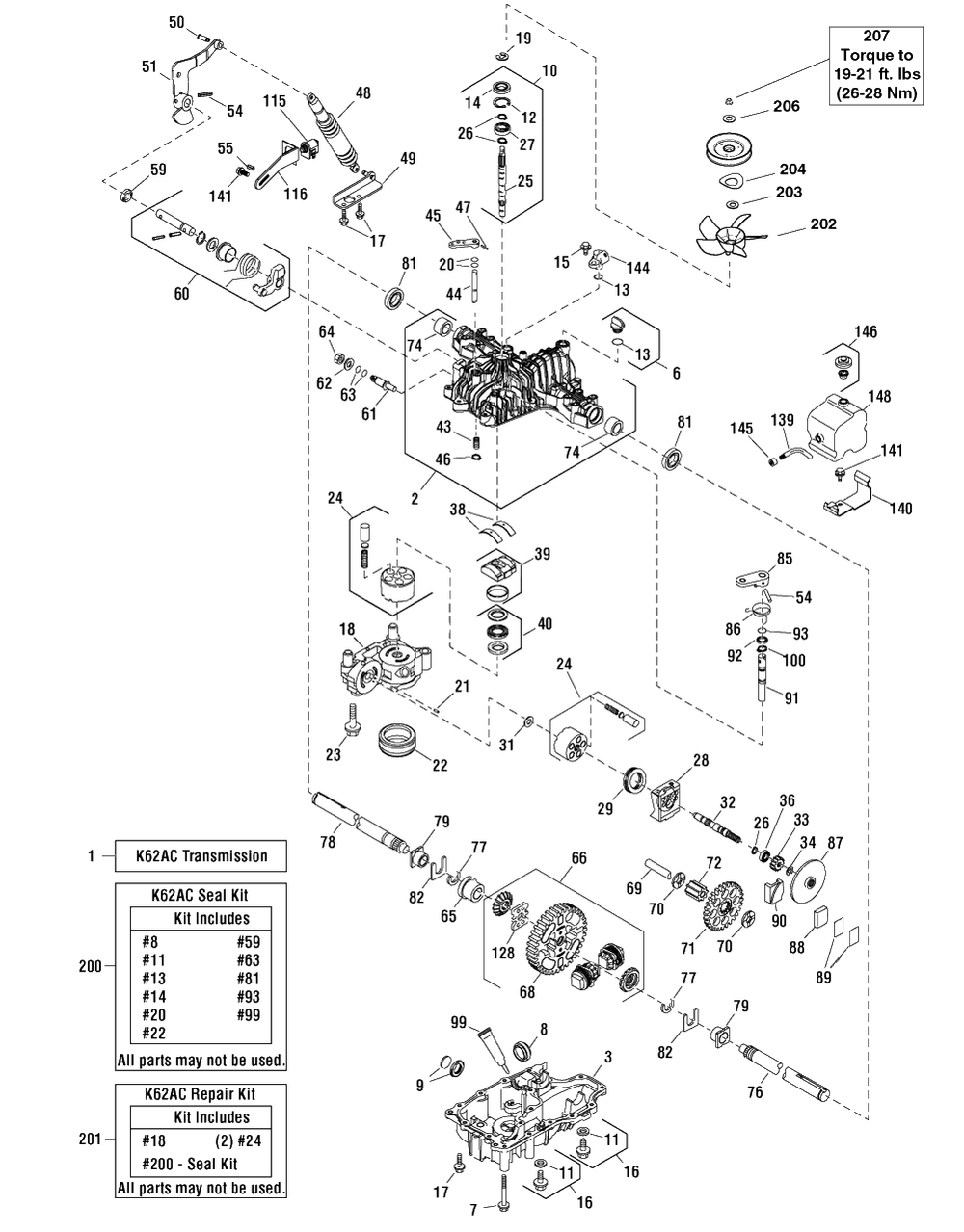 Transmission Service Parts - Tuff Torq K62ac (1755451) Diagram and Parts List for 2691674-00  Simplicity Lawn Tractor