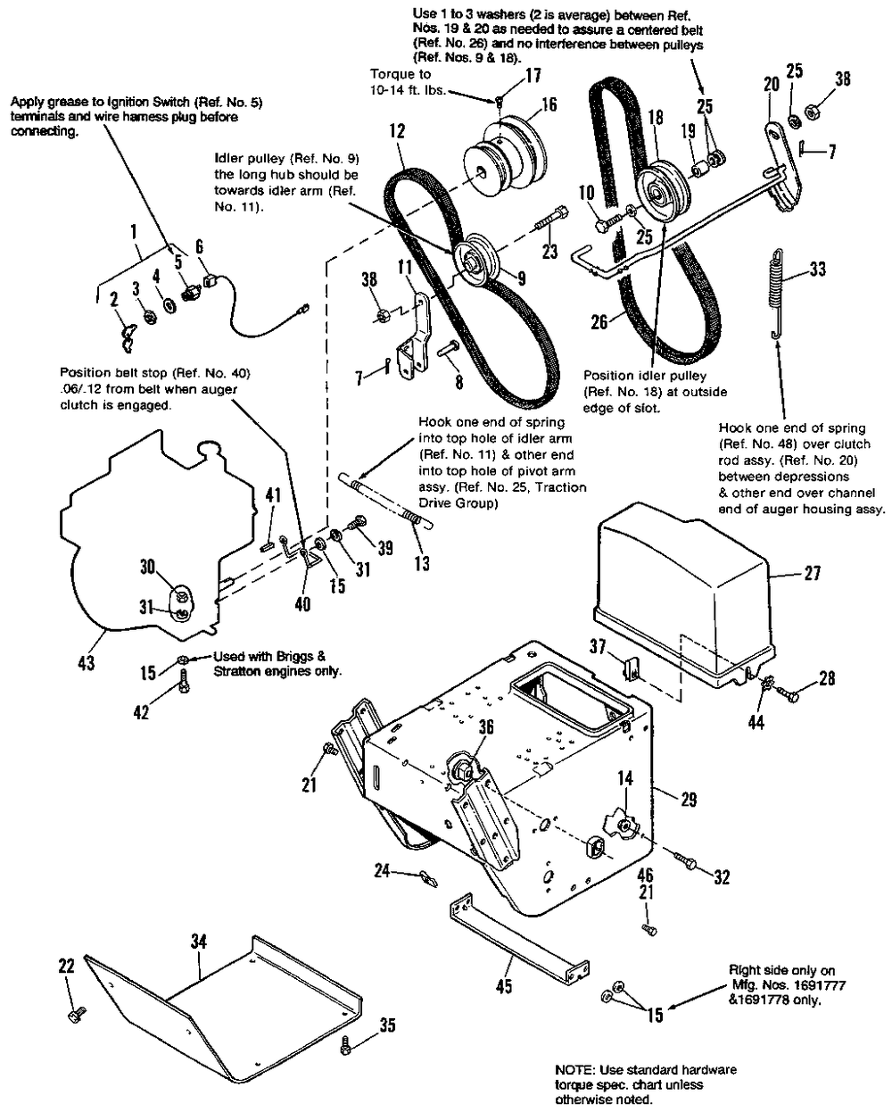 Engine And Frame Group Diagram and Parts List for 860S 1691946 Simplicity Snow Blower