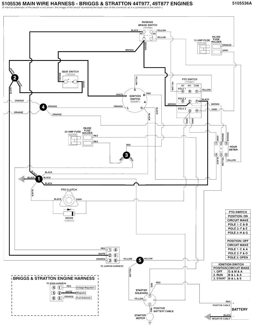 Electrical Schematic - Ignition Grounding Circuit/Op. Pres. B&s 44t977, 49t877 Diagram and Parts List for 5901744  Simplicity Lawn Tractor