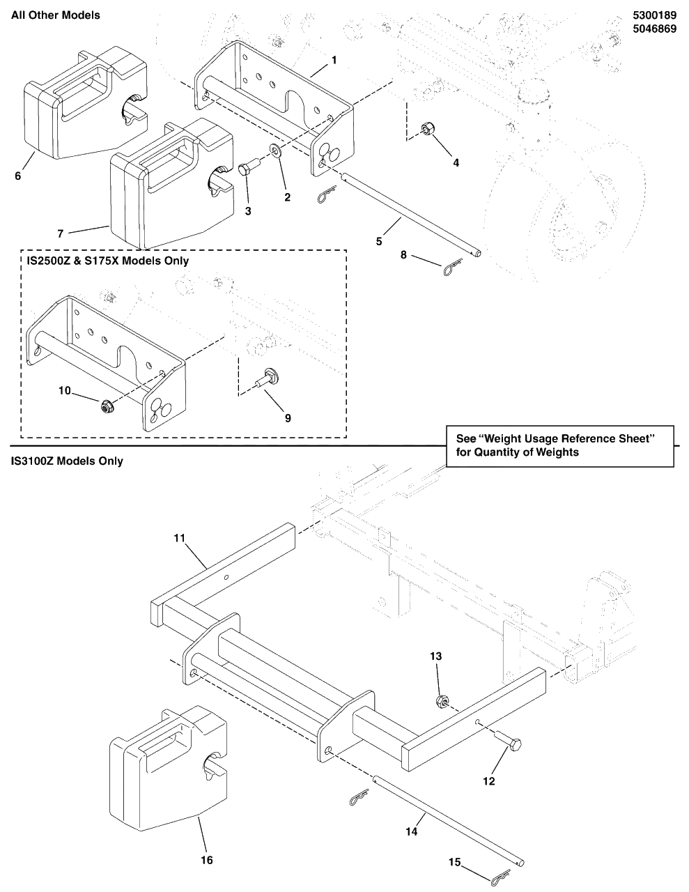Weight Mount Group Diagram and Parts List for 5600754  Simplicity Lawn Tractor Accessories