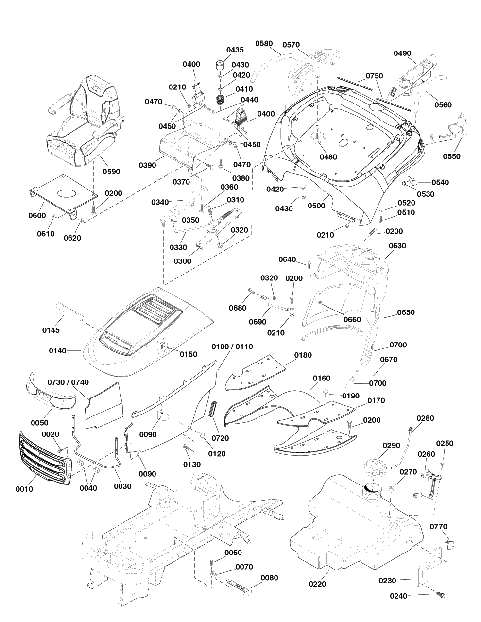 Body Group Diagram and Parts List for 2691522-00  Simplicity Lawn Tractor