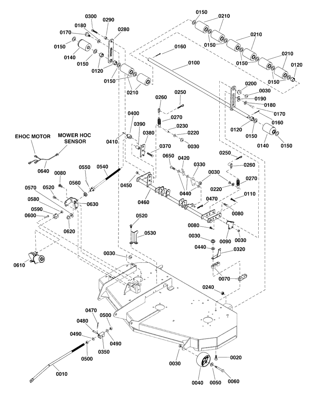 52-Inch (132cm) Mower Deck - Height Adjust And Roller Group Diagram and Parts List for 2691674-00  Simplicity Lawn Tractor