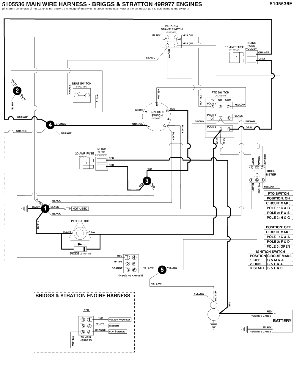 Electrical Schematic - Pto Clutch Circuit - B&s 49r977 Vanguard Diagram and Parts List for 5901998  Simplicity Lawn Tractor
