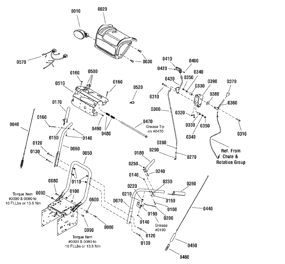 Handles And Controls Group Diagram and Parts List for L1428E 1695662 Simplicity Snow Blower
