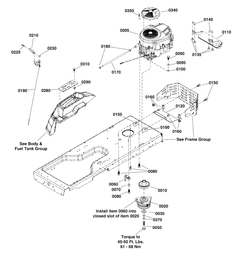 Engine Group Diagram and Parts List for SZT110 2691692-01 Simplicity Lawn Tractor