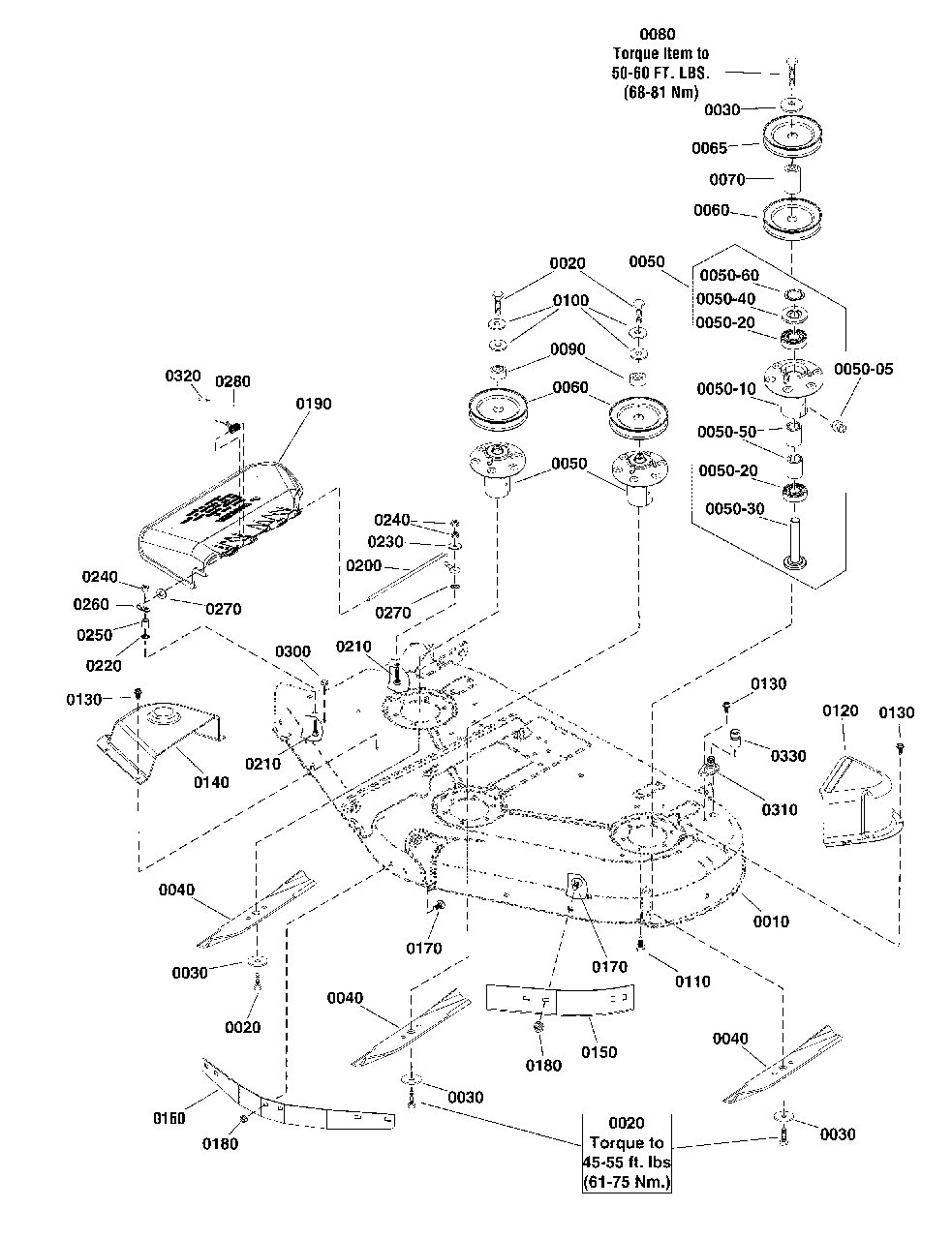 44-Inch (112cm) Mower Deck - Housing, Arbors And Blades Group (2992336) Diagram and Parts List for 2691670-01  Simplicity Lawn Tractor