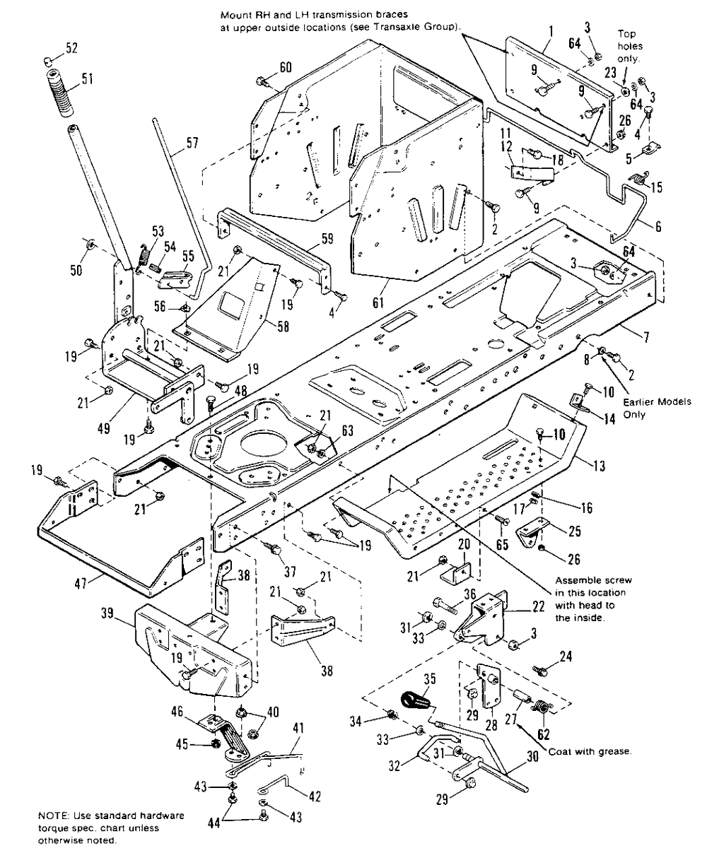 Frame Group Diagram and Parts List for 6517H 1691733 Simplicity Lawn Tractor