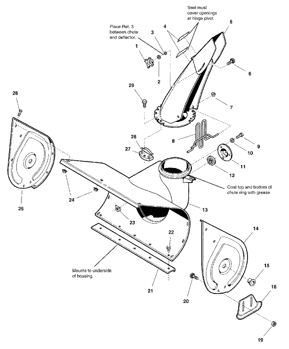Auger Housing And Chute Group Diagram and Parts List for 555M 1693980 Simplicity Snow Blower