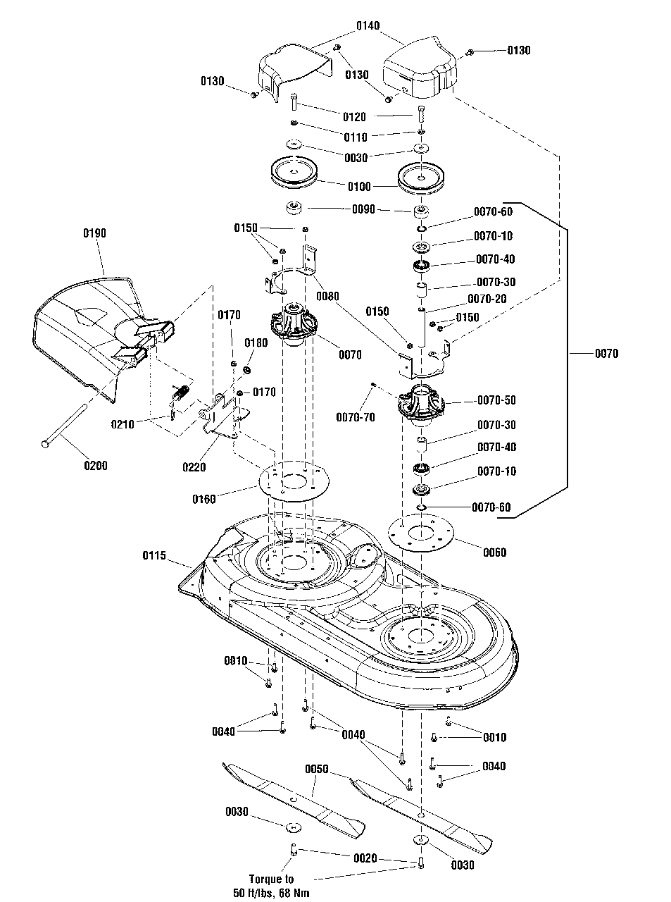 42-Inch Mower Deck - Housing, Arbor And Blade Group Diagram and Parts List for ZT1842 2691139-00 Simplicity Lawn Tractor