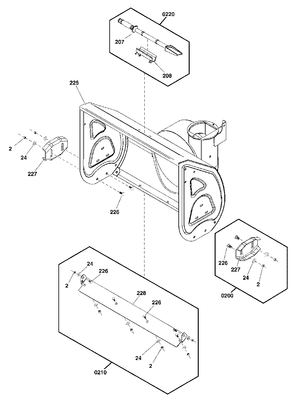 Auger Housing Group Diagram and Parts List for M1024E 1696811-00 Simplicity Snow Blower