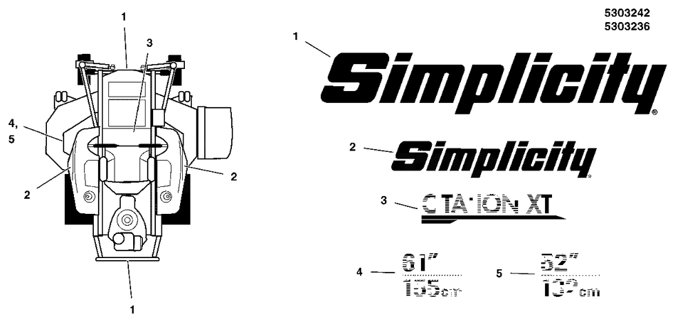 Decal Group - Brand And Model Diagram and Parts List for 5901779  Simplicity Lawn Tractor