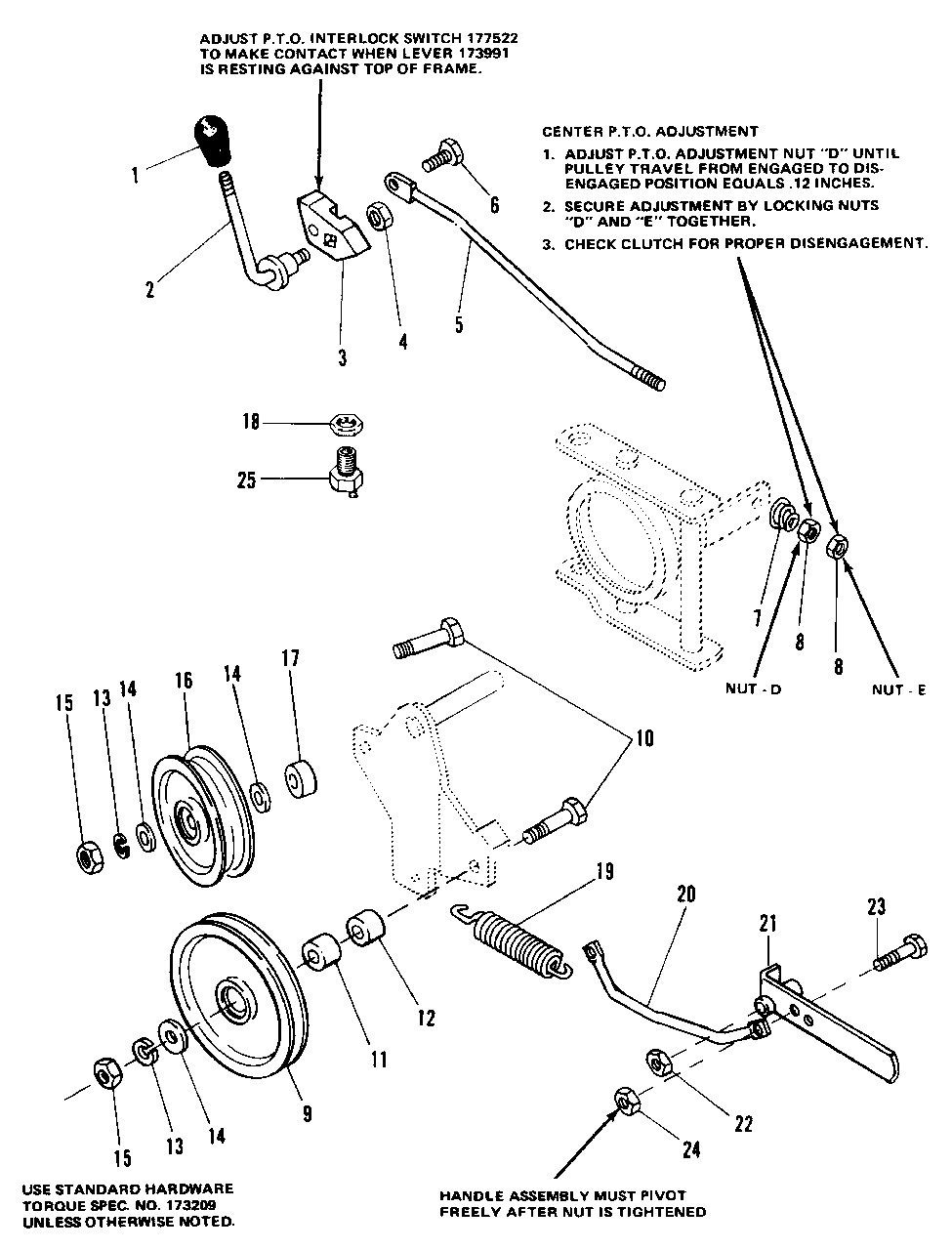 P.T.O. Control Group Diagram and Parts List for 7014S 1690338 Simplicity Lawn Tractor