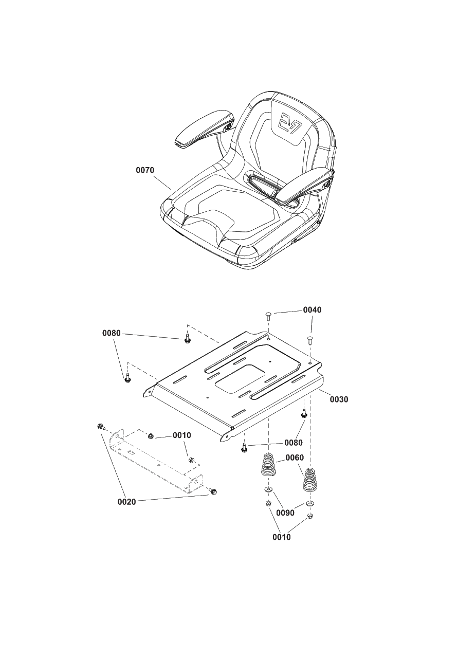 Seat Group Diagram and Parts List for BLUEVOLTCZ1 2691983-00 Simplicity Lawn Tractor