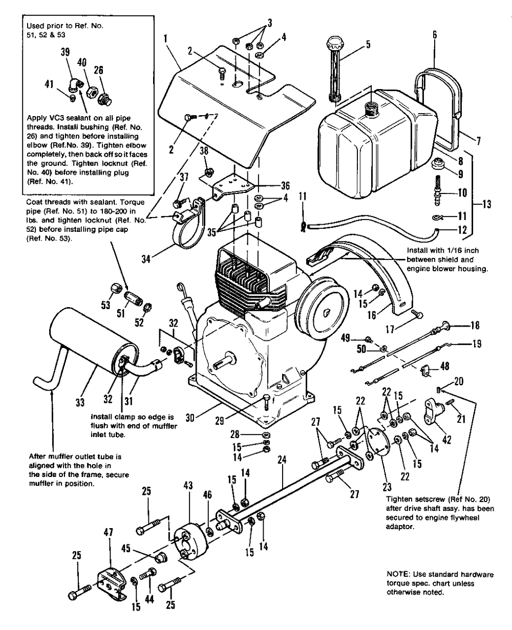 Engine, Exhaust And Drive Shaft Group - 7112 And 7114 Later Models Diagram and Parts List for 7112 1690473 Simplicity Lawn Tractor