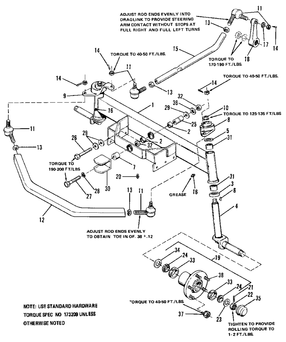 Front Axle Group Diagram and Parts List for 9020 1690283 Simplicity Lawn Tractor
