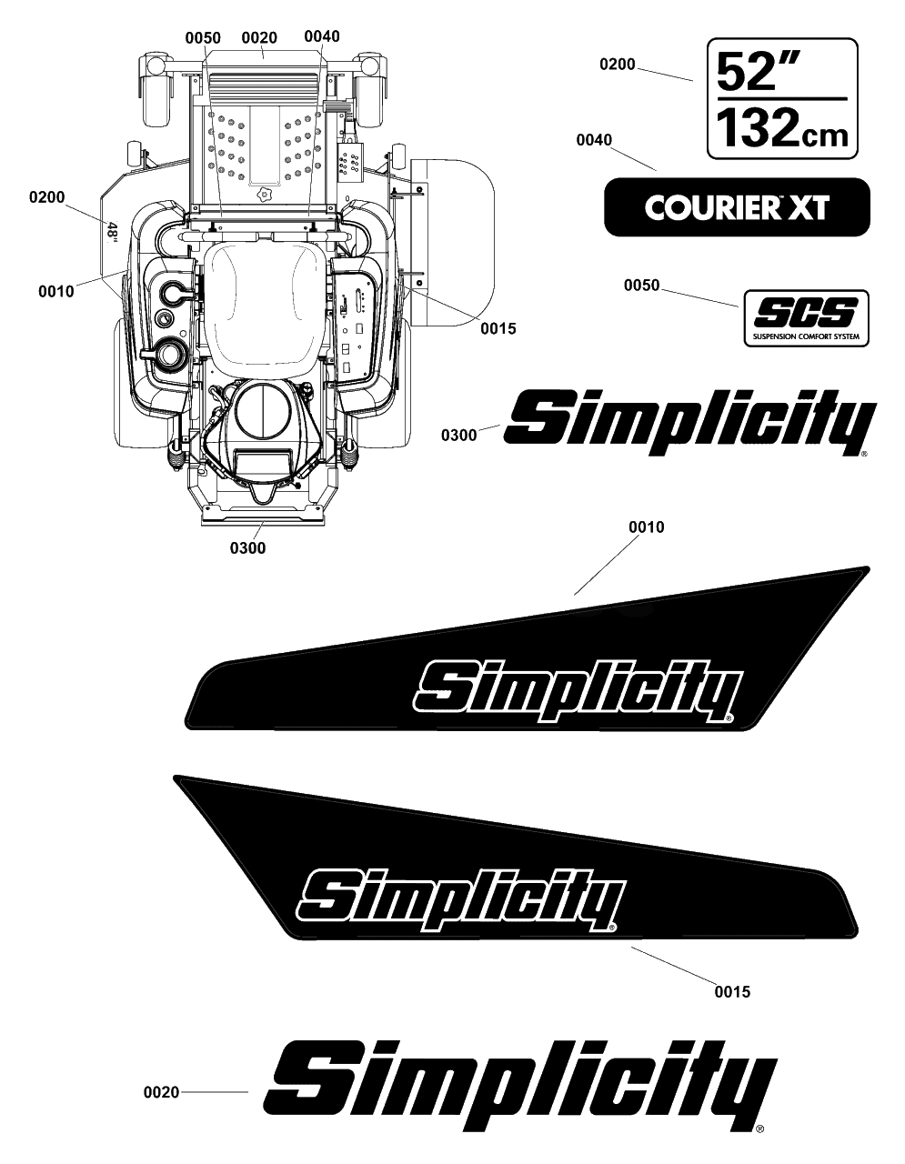 Decals Group - Brand And Model Diagram and Parts List for 2691814-00  Simplicity Lawn Tractor