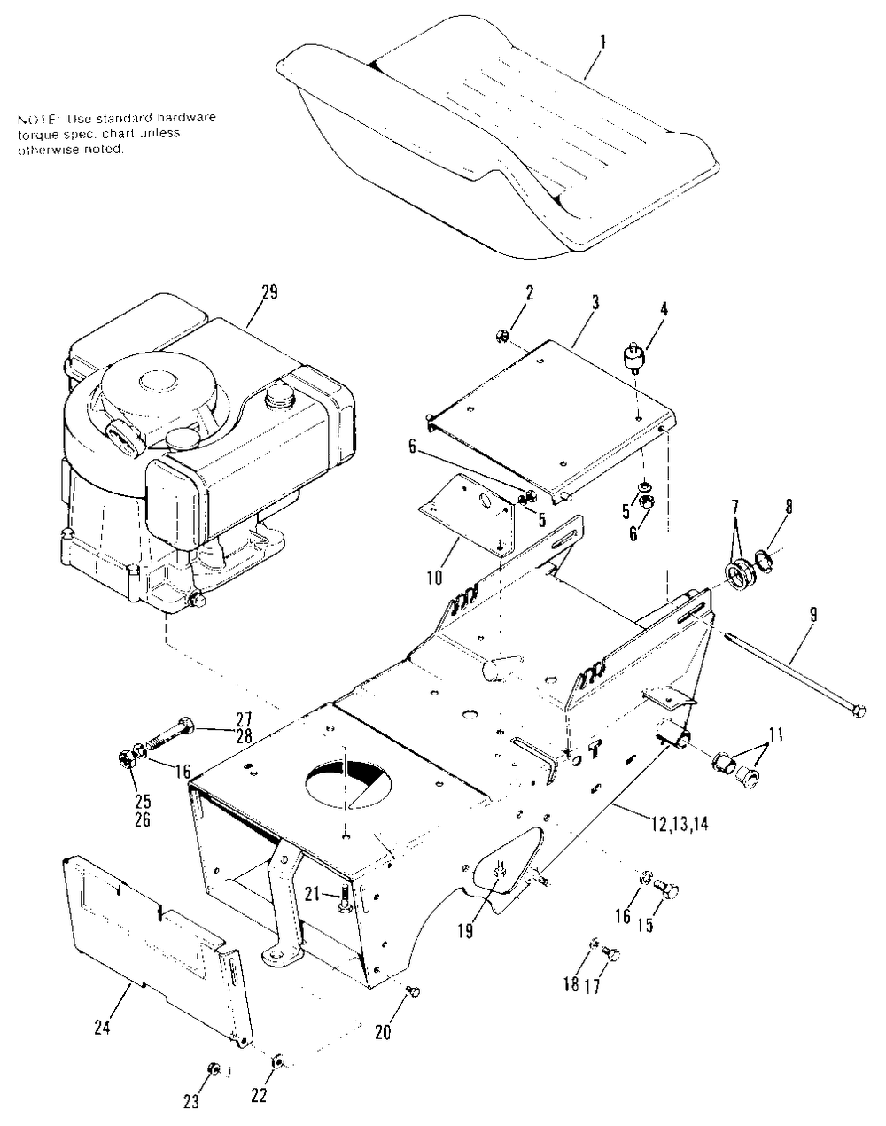 Engine And Seat Group Diagram and Parts List for 808 1690002 Simplicity Lawn Tractor