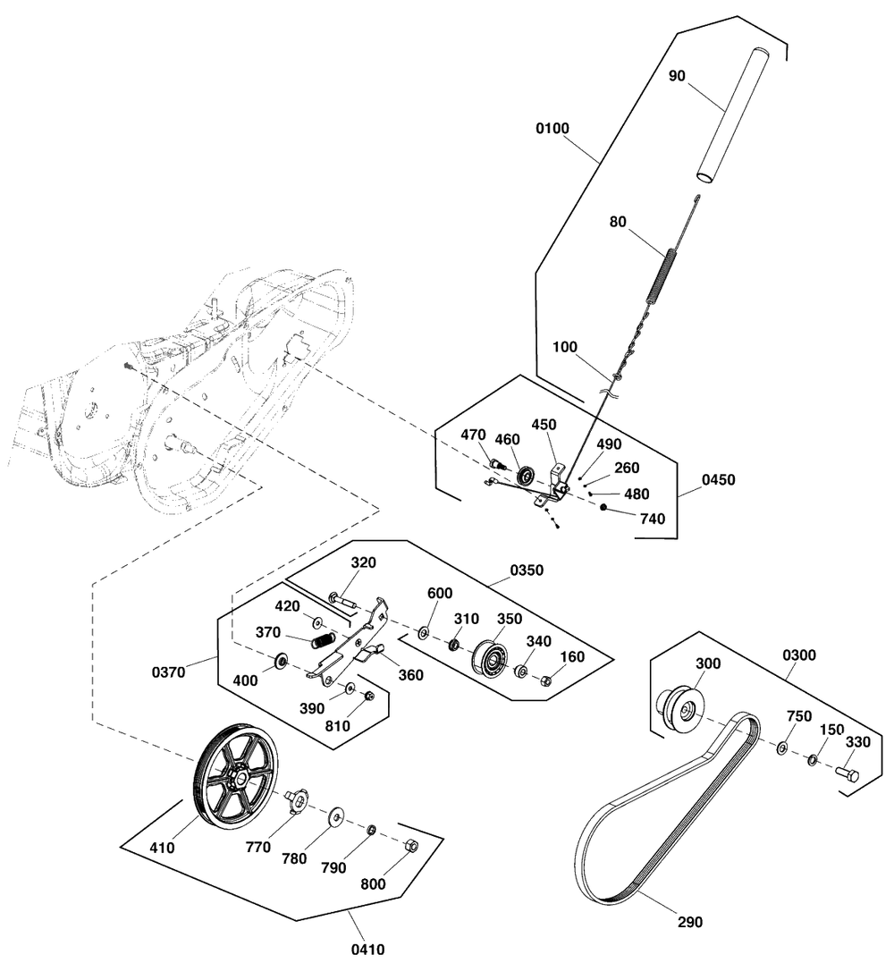 Auger Drive Group Diagram and Parts List for 1022EE (1697295-00)(2020) Simplicity Snow Blower