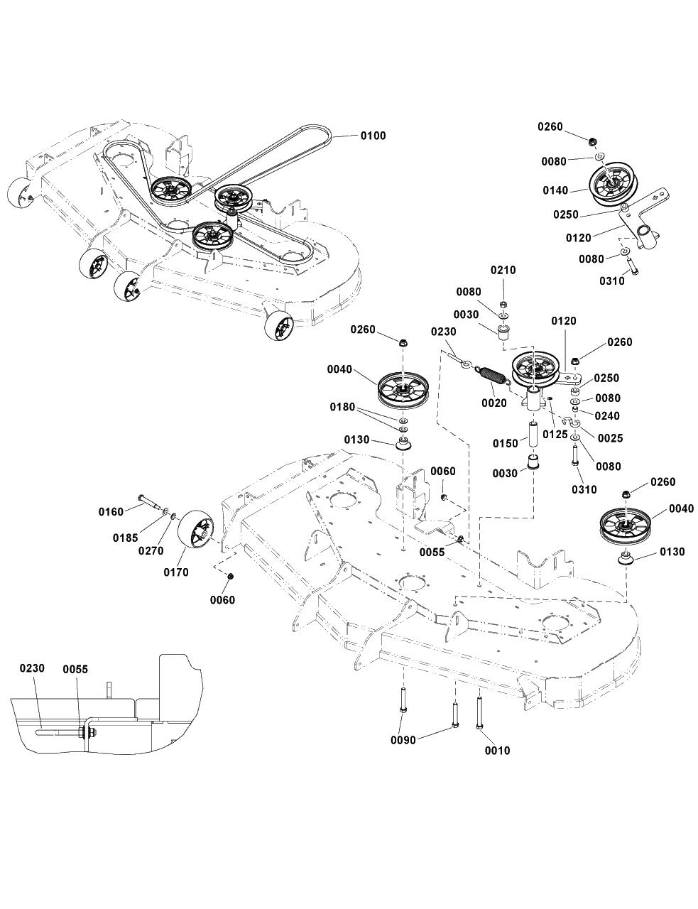 61-Inch Mower Deck - Clutch And Support Group Diagram and Parts List for 2691815-01  Simplicity Lawn Tractor