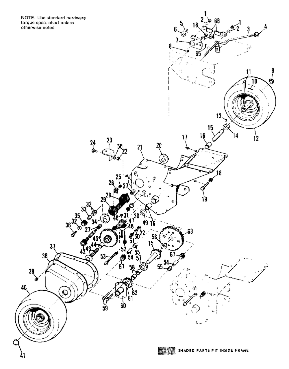 Transmission And Rear Wheels Group Diagram and Parts List for 401 990357 Simplicity Lawn Tractor