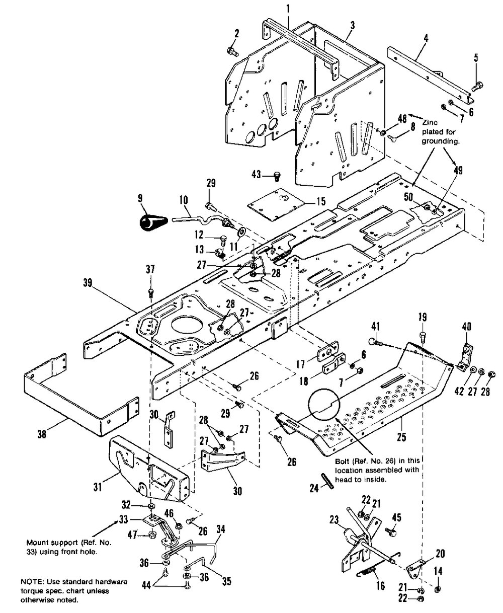 Frame Group - Early Models Diagram and Parts List for 4212G 1691324 Simplicity Lawn Tractor