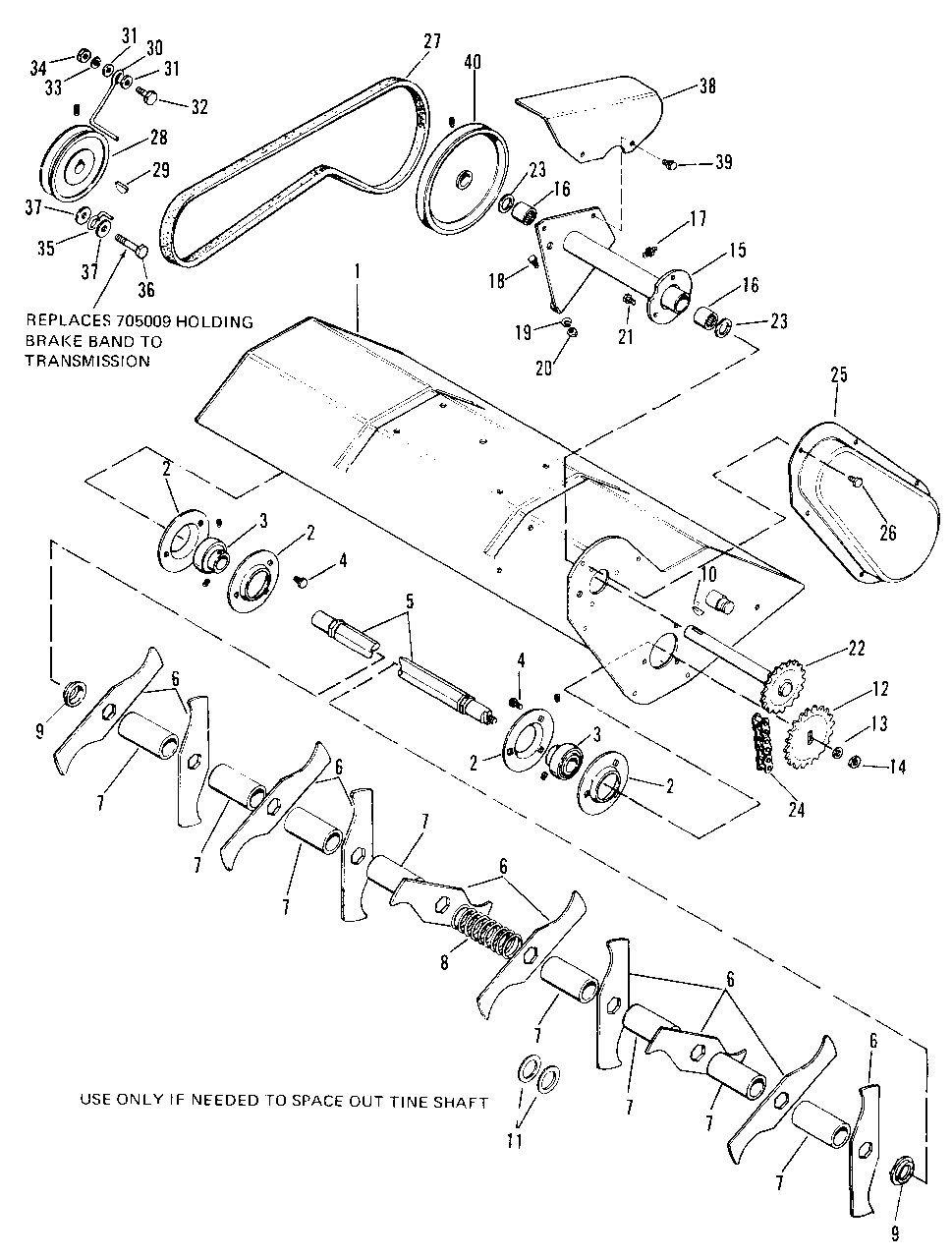 26-Inch Revitalizer Housing, Tines And Drive (5008, 5010) Diagram and Parts List for 1600342  Simplicity Lawn Tractor Accessories