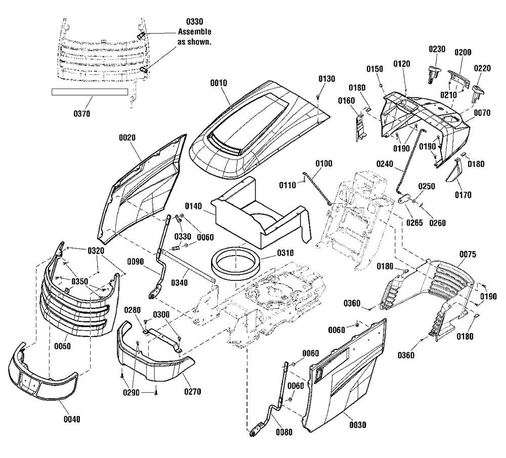 Hood, Grille And Dash Group Diagram and Parts List for 2691334-03  Simplicity Lawn Tractor