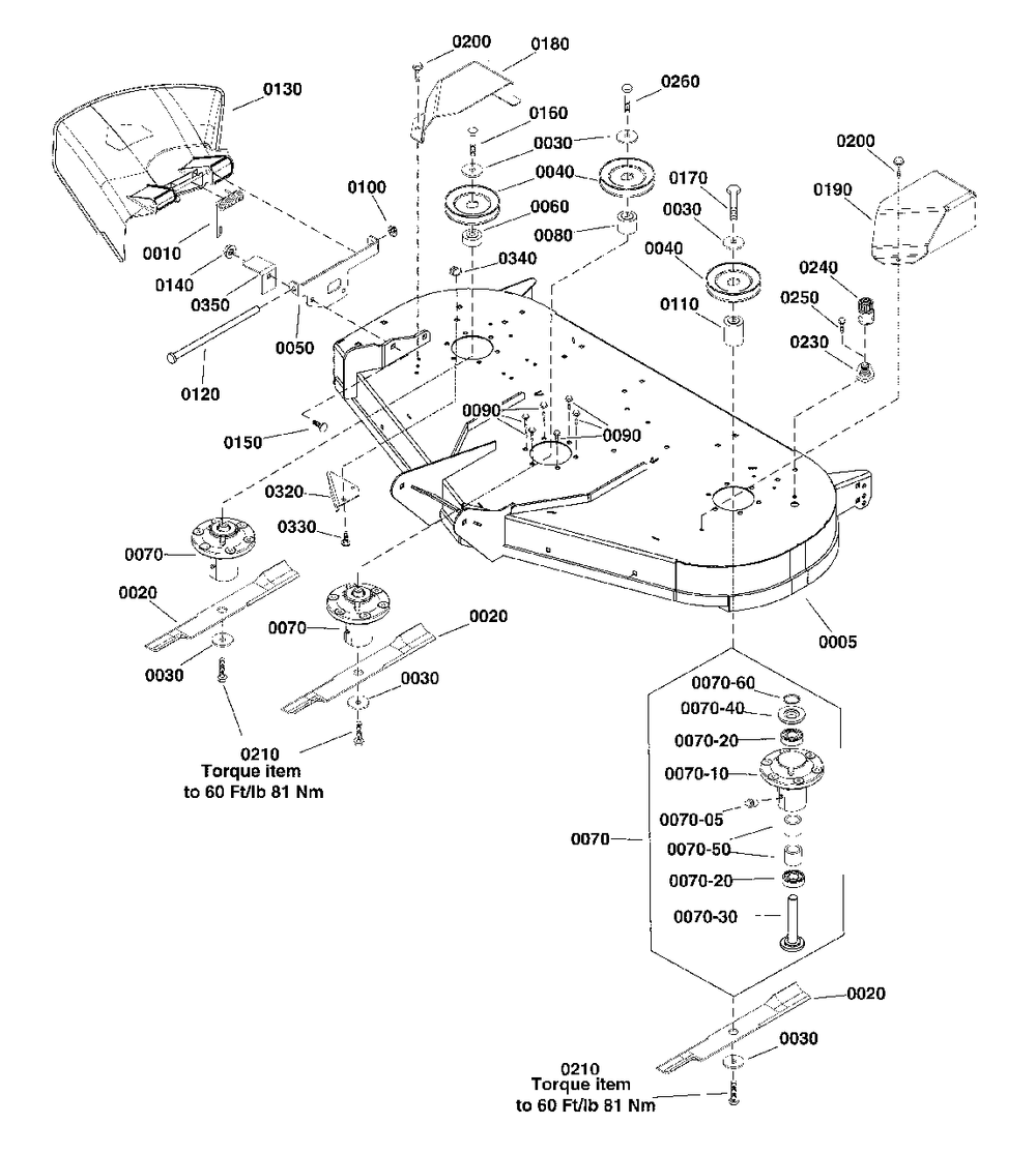 48-Inch (122cm) Mower Deck - Housing, Arbors And Blades Group Diagram and Parts List for 2691671-01  Simplicity Lawn Tractor