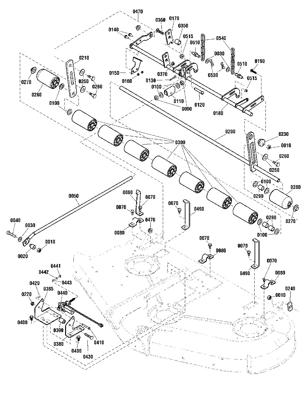 50-Inch (127cm) Mower Deck - Height Adjust And Roller Group Diagram and Parts List for 2691335-05  Simplicity Lawn Tractor