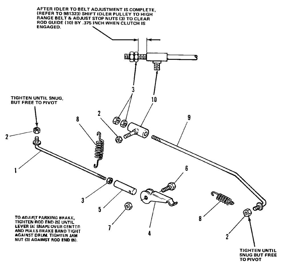 Brake Linkage Group Diagram and Parts List for 7010 1690234 Simplicity Lawn Tractor