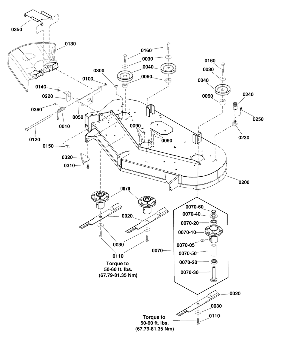 48-Inch Mower Deck - Housing, Arbors And Blade Group, Zt - Eu Diagram and Parts List for SZT250 2691694-00 Simplicity Lawn Tractor