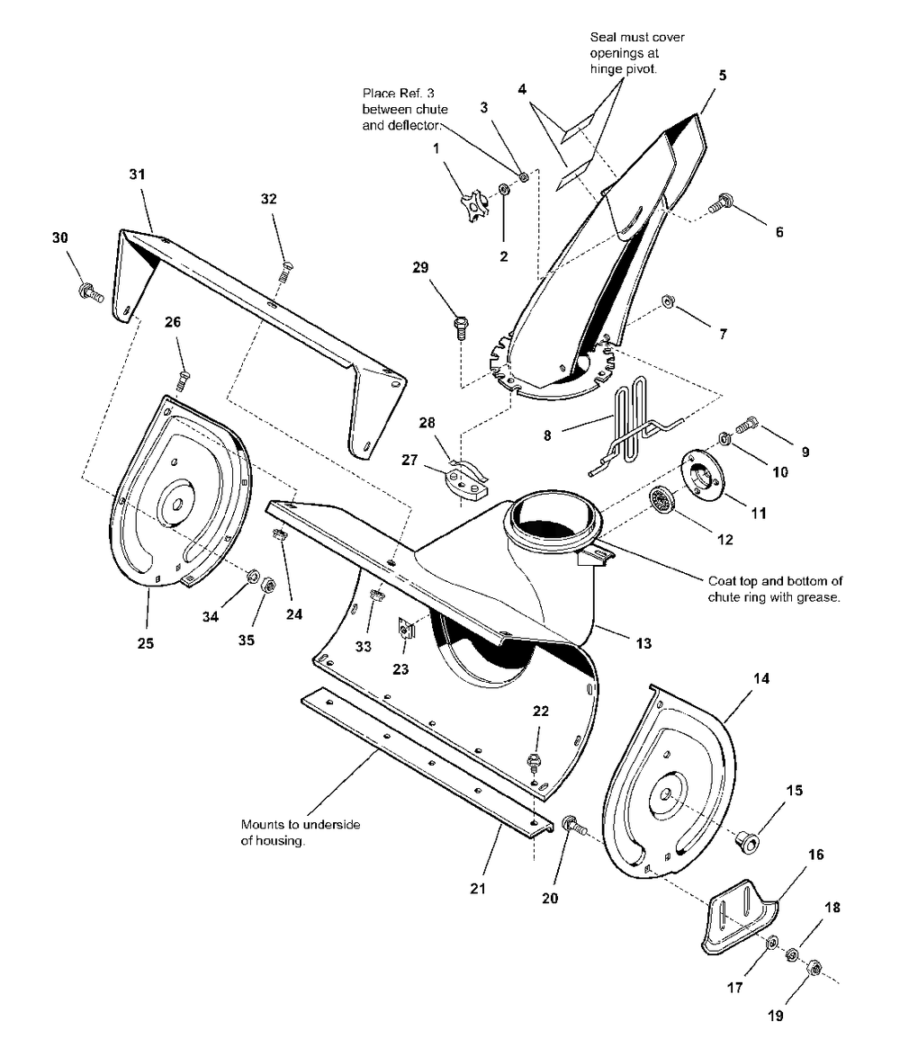 Auger Housing And Chute Diagram and Parts List for 555 1692680 Simplicity Snow Blower