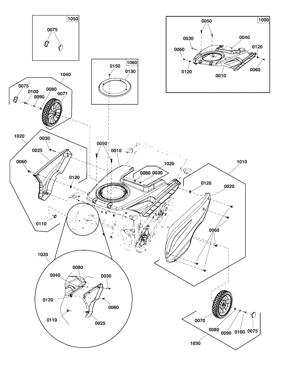 Cover And Wheel Group Diagram and Parts List for 1022EE (1697295-00)(2020) Simplicity Snow Blower