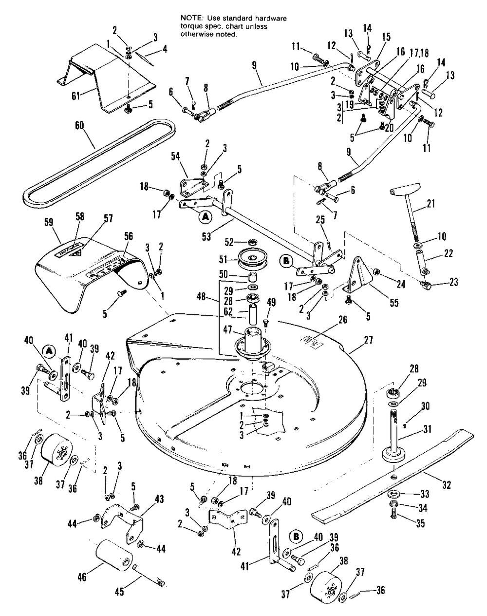 26-Inch Mower Housing, Arbor And Controls Group Diagram and Parts List for 315 990774 Simplicity Lawn Tractor