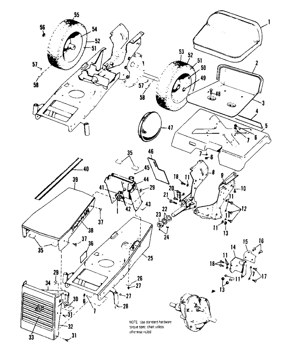 Frame, Hood, Dash And Seat Group Diagram and Parts List for 525 990485 Simplicity Lawn Tractor