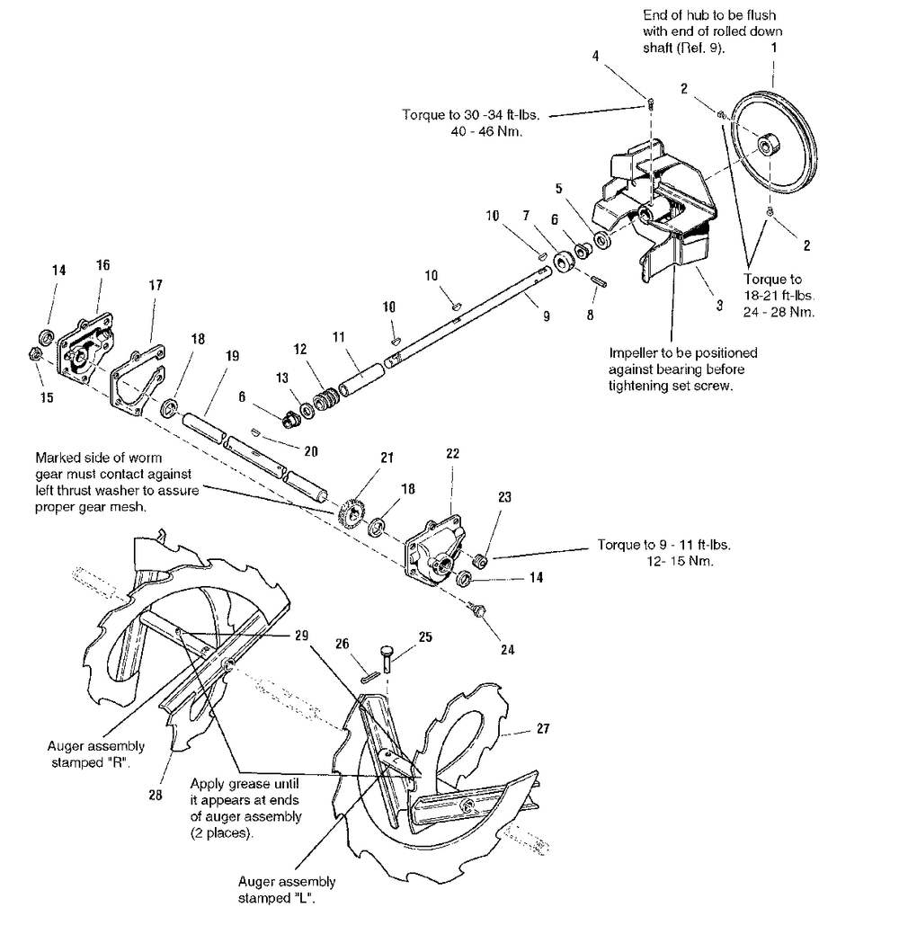 Auger And Impeller Group Diagram and Parts List for 1060E 1694440 Simplicity Snow Blower