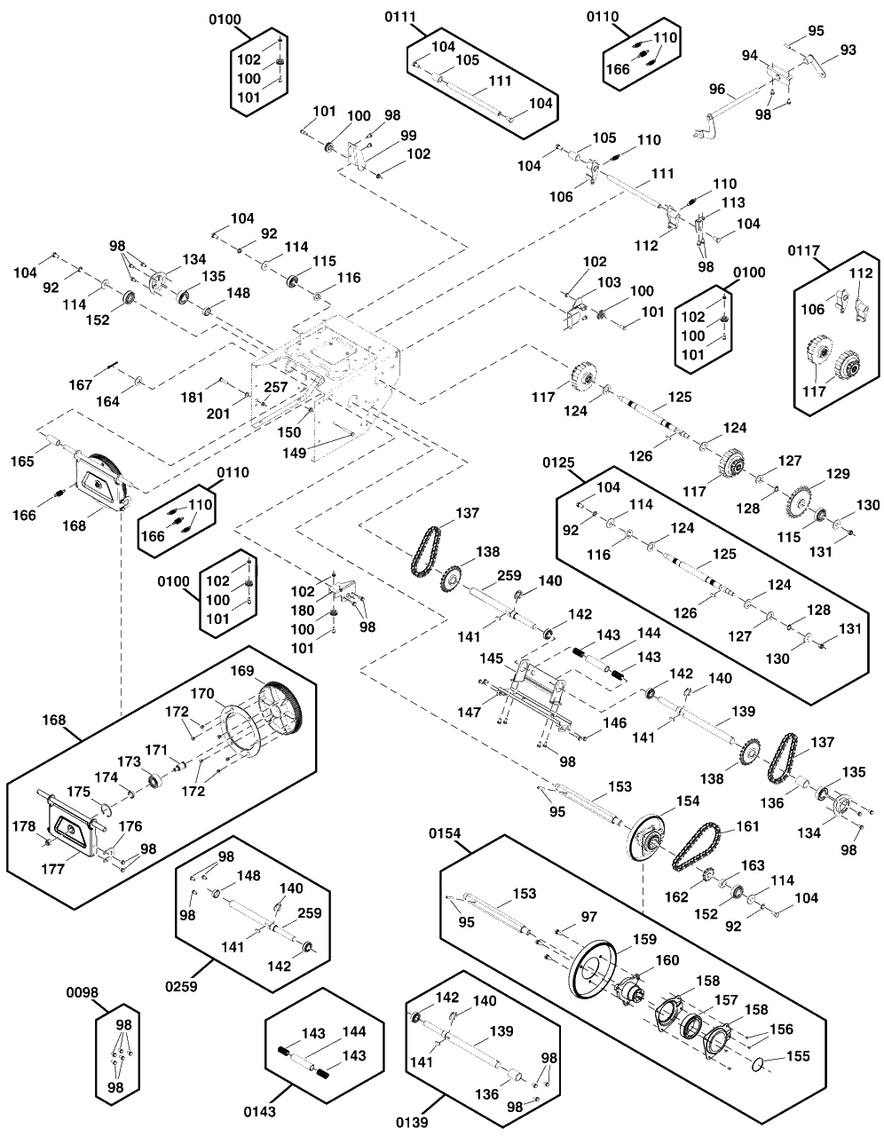 Transaxle Drive Group Diagram and Parts List for SELECT1527 1696821-02 Simplicity Snow Blower