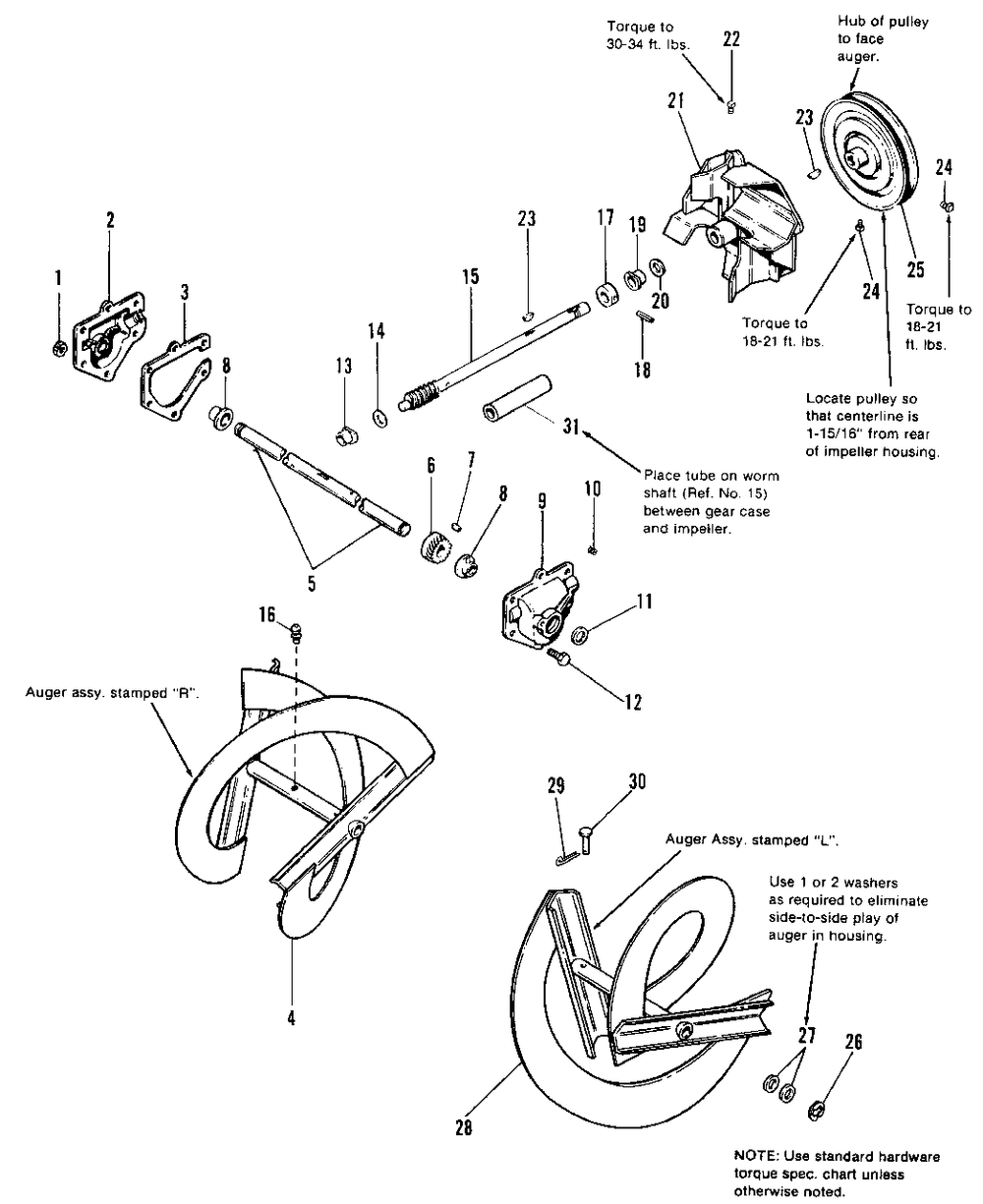 Auger Drive Group Diagram and Parts List for 555M 6137 & Below Simplicity Snow Blower